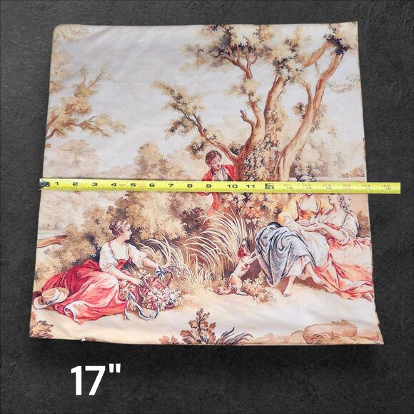 Vintage French Rococo Print Pillow Cover 17" Square Invisible Zipper Romance - Picture 4 of 4